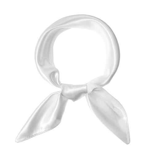 Bufanda de seda blanca para mujer, bufanda cuadrada de 23.6 pulgadas, pañuelo de satén retro para el cuello, accesorio de disfraz