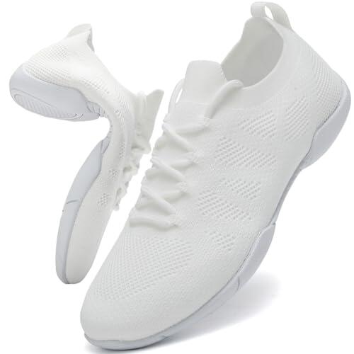 Kvwqoty Zapatillas Cheerleader Cheerleading Zapatos de Animadoras para Mujeres y niñas Cheer Fitness Aeróbic Zapatos con Cordones Entrenamiento Yoga Blanco 32