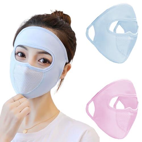 Molyorch 2 Piezas Máscara de Protección Solar UV, Máscara de Cara Completa, Máscara de esquí, Resistente al Viento, protección Solar, protección UV, para Caza Ciclismo Senderismo (Azul, Rosa)