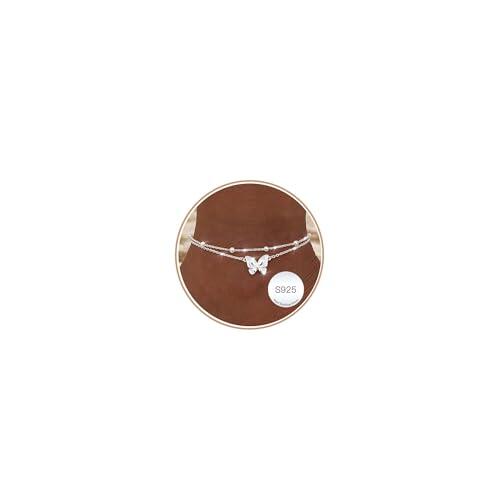 LOLIAS Tobilleras de Plata para Mujer Ajustable Corazón CZ Cuentas Mariposa Tobilleras Dobles Joyas de Pie de Playa Regalos para Mujeres Niñas