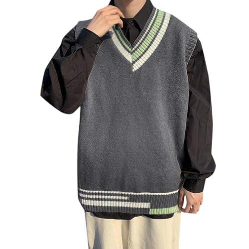 Primavera y otoño chaleco de punto japonés par suéter de moda sin mangas ropa de abrigo chaleco bandolera, gris, M