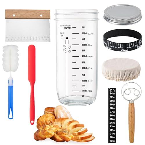 XHYASD 730ML Set de Iniciación de Masa madre, Kit Para Hacer Pan Masa Madre de con Bote Fermentacion, Raspador de Masa y Medidor de Crecimiento