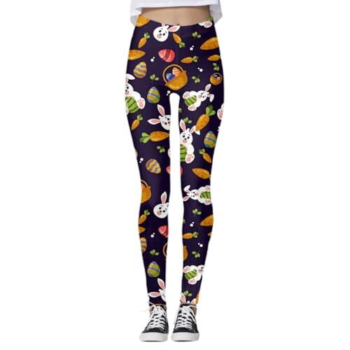 Leggings con estampado floral de Pascua para mujer, cintura alta, elásticos, ajustados, 3 leggings brillantes, azul oscuro, XXL