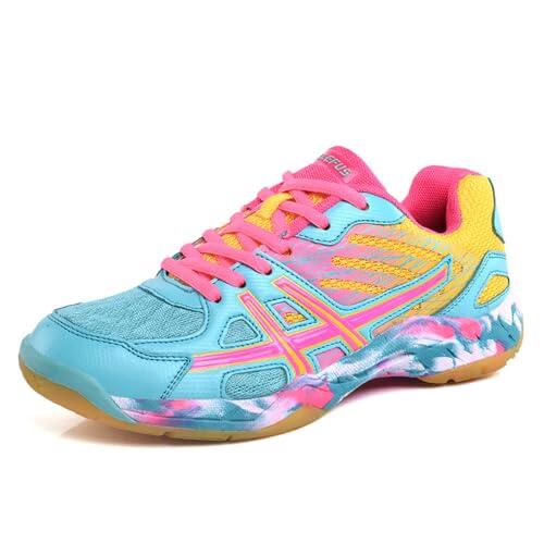 sekiueo Zapatillas De Bádminton Hombre Tenis para Niños Pickleball Deportivas Ligeras Antideslizantes para Cancha De Squash En Interiores,Rosado,32 EU