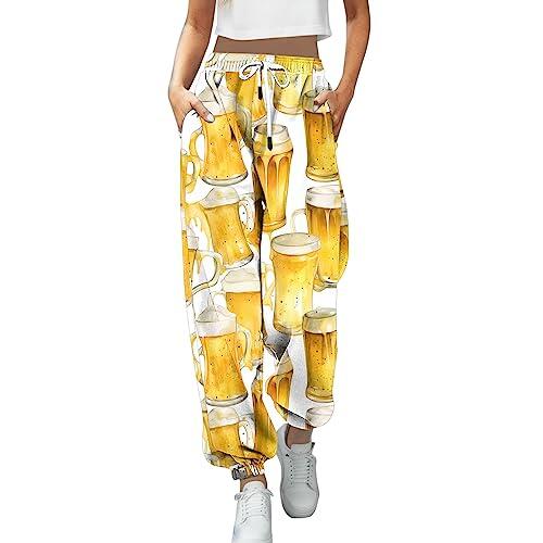 Pantalones deportivos elásticos para mujer con bolsillos estampados, pantalones deportivos estampados de moda, pantalones de contraste pantalones 3/4 para mujer, azul, amarillo, XL