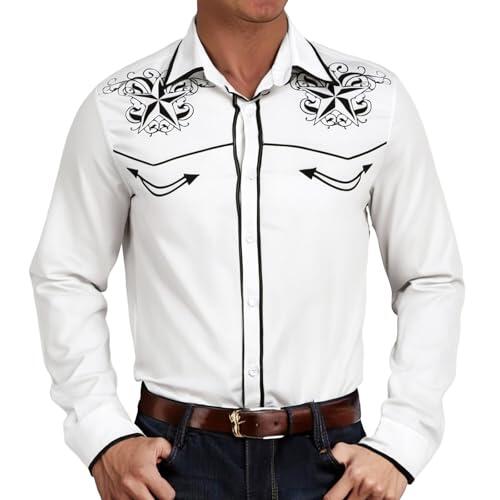 Mymyguoe Camisas Western de Cowboy para Hombre, Camisas de Cowboy Occidental, Manga Larga, Bordado de Botones, Camisas de Country, Camisas de Cowboy, Botón Abajo, Camisa Hippie, Traje de Cowboy