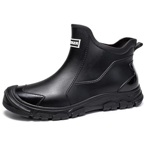 Gugifcto Botas de Agua Hombre,Botas Impermeables Mujer,Suave y Ligero Botas de Agua Trabajo Hombre Impermeable Antideslizante Adecuado para Días Lluviosos y Ambientes Húmedos Black45EU/47CN