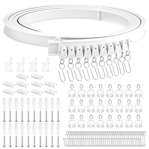 kebitedamai Rieles para Cortinas de Techo, Riel Cortina Techo Flexible 3 Metros, Rieles de Cortina Curvos con Ruedas Silenciosas para Separador de Ambientes Ventanas Cortinas Caravanas Ducha(Blanco)