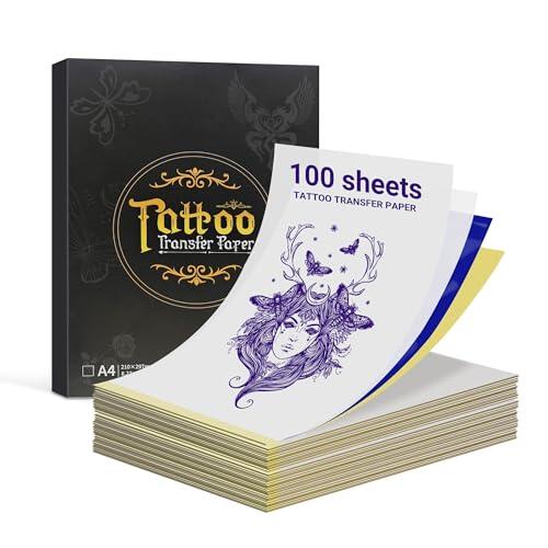 ORGBRO X8 Papel de Transferencia de Tatuaje 100 Hojas, Papel Hectografico Tattoo Térmico 4 Capas, Transfer Tattoo Paper Ideal para Impresora de Tatuajes, Artistas y Principiantes, A4, 210 mm x 297 mm