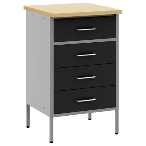 vidaXL Banco de Trabajo con cajón Negro y Gris 50 x 55 x 85 cm, Banco de Trabajo, Mesa de Estudio Rectangular, estación Creativa Durable, Espacio Ideal para DIY