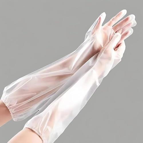Losuya 5 pares de guantes de limpieza desechables extralargos de 23.6 pulgadas, impermeables, de manga larga, guantes de lavavajillas para el hogar