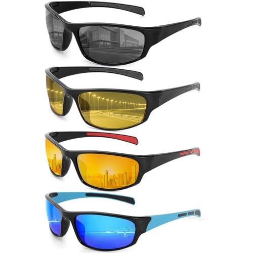Beipegin 4 Piezas Deportivas Gafas de Sol Hombre Mujer, Gafas Ciclismo, Gafas Running, Protección UV400 para Correr Conducir Pescar Ciclismo