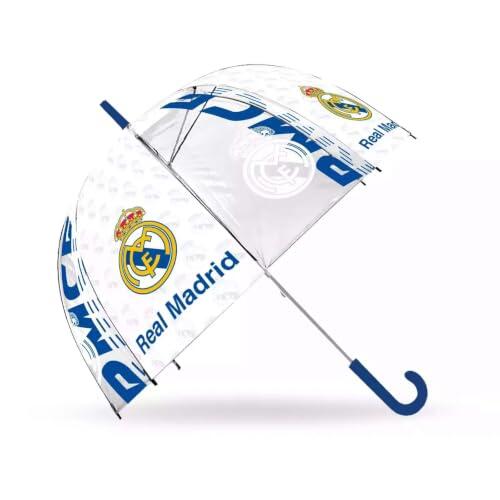 Kids Euroswan Paraguas de campana transparente de 48,26 cm, manual del Real Madrid FC, multicolor, Talla única