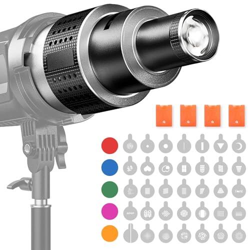 Snoot óptico con Bowens Mount, Kit de Snoots con 35 Gobos y 5 Filtros