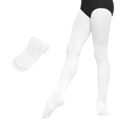 DiULi Medias de Ballet para Niña, 90D Medias Blancas de Danza, Medias Pantys sin Costura con Infantil para la Clase de Danza o Espectáculos, Pantys Estirar para Niños