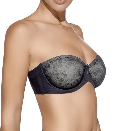 Selene, Sujetador Mujer de Banda Alta, con Aros y Copas Decoradas, Sin Tirantes y Sin Relleno, Colección Sandra, Color Negro, Talla 95 C