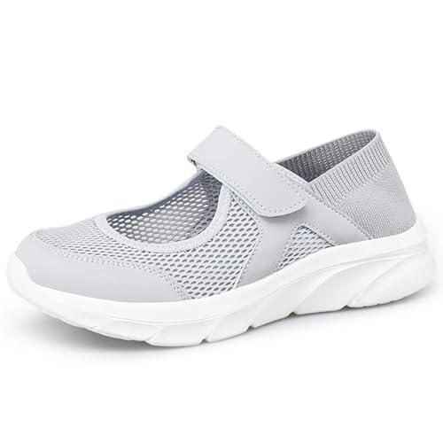Hsyooes Sandalias Mujer Malla Zapatos Para Caminar Respirable Zapatillas de Estar por Casa Ajustable Zuecos Ligero Zapatos de Deporte Verano Calzado Enfermeras Gris EU39=Fabricante:40