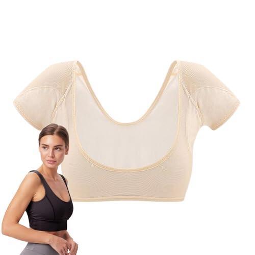 Generisch Chaleco de sudor para mujer, chaleco de sudor para axilas, camiseta de manga corta, lavable, reutilizable, escudo protector transpirable para mujeres y niñas, color carne, L