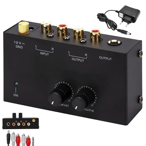 WIYETY Phono - Tocadiscos preamplificador con sistemas de exploración MM, preamplificador para tocadiscos, interfaces RCA de entrada y salida, amplificador estéreo con fuente de alimentación CC 12 V