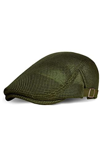 Coucoland - Gorra de boina para hombre de verano, gorra de malla ajustable transpirable, gorra Newsboy plana, boina vasca para hombre, accesorio de vida cotidiana (talla única), verde oliva, Talla