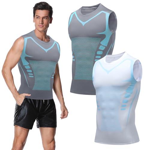 Ronronner 2 Piezas de Shapewear para Hombre, 2024 Shapewear para Hombre, Chaleco de Moldeo, Shapewear para Hombre, Forma Corporal, Tejido de Seda Hielo Transpirable - Ropa Deportiva para Hombre, XL