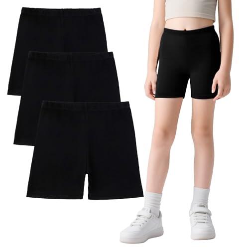 FILOWA Pantalones Cortos para Niñas Algodón Shorts Leggings Pack de 3 Deportivo Ciclismo Pantalon Corto con Cintura Elástica Pantalón Suaves Colores Shorts Pantalones Gimnasia Verano 7-8 años, Negro