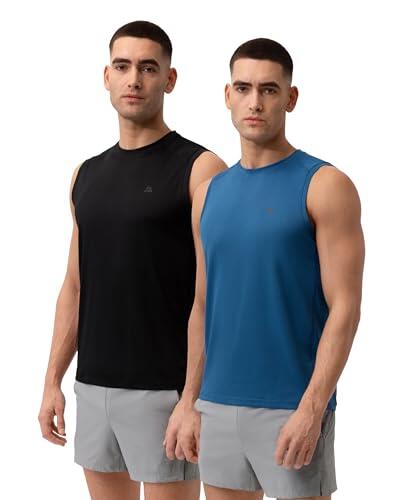 DANISH ENDURANCE Camiseta Deporte Hombre Sin Mangas, Materiales Reciclados, Pack de 1 o 22, Multicolor (1x Negro, 1x Azul Brillante), L