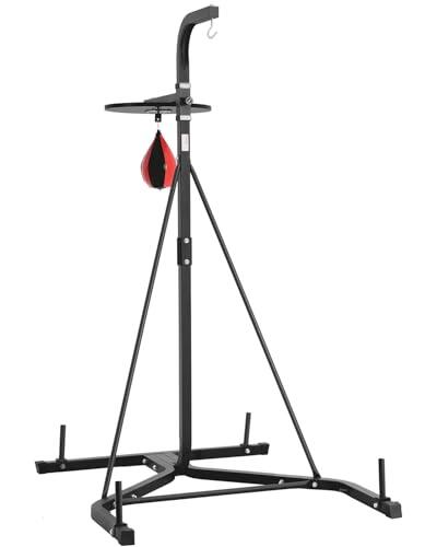 VEVOR Soporte para Saco de Boxeo 2 en 1 Equipo de Entrenamiento de Acero Soporta hasta 65 kg Altura Ajustable Soporte Independiente para Sacos de Arena para Gimnasio en Casa, 132x114x201 cm