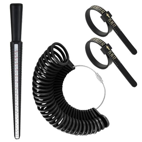Conjunto de 4 Piezas Medidor de Anillos Profesional - Herramienta de Medición de Tamaño de Dedo para Anillos - Guía de Tallas EU, US, UK - Medición Precisa de Dedos para Joyeros y Particulares