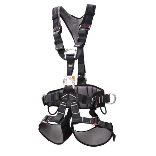 SOB Arnés de Escalada Certificado CE Arnés Corporal Completo Ajustable para Montañismo, Escalada en Roca, Rapel, Rescates y Arboricultura - Cinturón de Seguridad Desmontable con Ajuste de Cintura