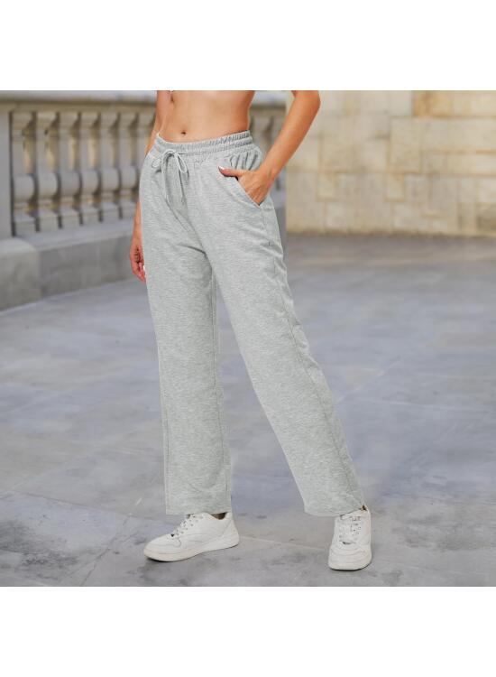 Pantalones deportivos de cintura alta para mujer, de pierna ancha, holgados, casuales, con bolsillos, con cordón, para entrenamiento