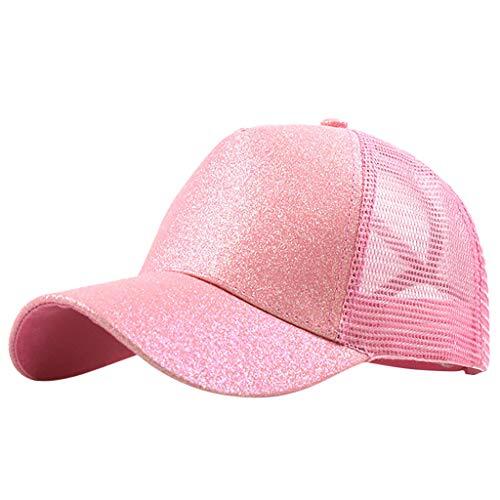 Generisch Gorra azul de cola de caballo de camionero, gorra de béisbol brillante, visera, moño liso, gorra de béisbol unisex desordenada, Rosa., talla única