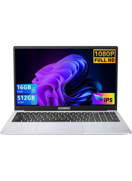 ACEMAGIC Ordenador portátil, 16 GB DDR4 RAM 512 GB SSD Notebook,15,6" Full HD portátil, apertura y cierre 180°