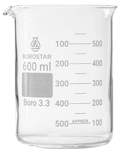 Borostar Vaso de precipitados (Boro 3.3), forma baja con graduación y boquilla, 600 ml