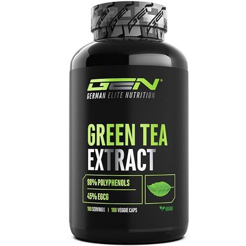 Extracto de Té Verde - 180 cápsulas - Dosis extra alta con 750mg de extracto de té verde por cápsula - 95% polifenoles & 45% EGCG - Té verde sin aditivos indeseados - Vegano