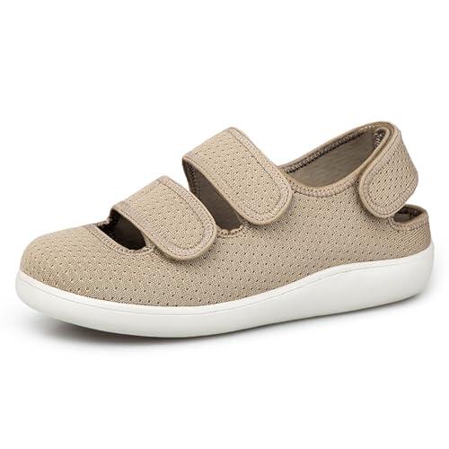 Hsyooes Zapatillas Diabéticos Mujer Sandalias de rehabilitación Hombre Extra Anchas Zapatos Pies Hinchados Ajustables Zapatos Ortopédica Marrón EU40