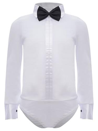 Freebily Maillot Baile Latino Para Niños Leotardo De Baile Salón Con Mangas Largas De Satén Body Deportivo Yoga Blanco 7-8 años