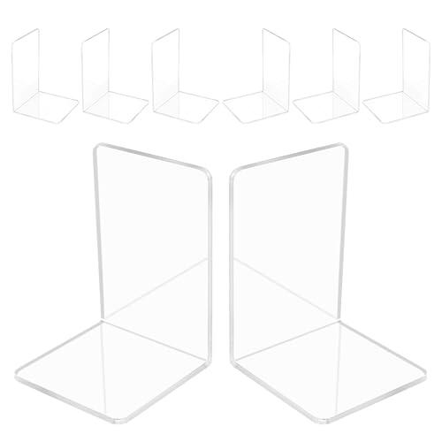 8 Piezas Sujetalibros Transparente, Sujeta Libros Tamaño Grande y Reforzado – para Oficina, Escuela y Biblioteca, Sujetalibros Estanteria Minimalistas y Robustos