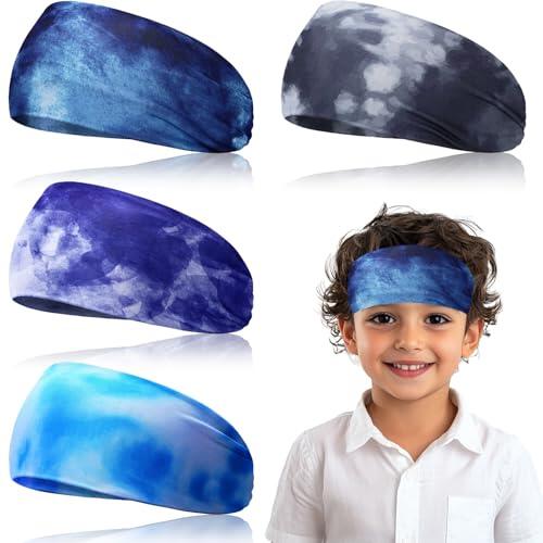 Cinta Deporte Elástica para El Pelo 4 Piezas Diadema Deportiva Niño Cinta Sudor Cabeza Diadema Verano Colores para Deportes Al Aire Libre, Accesorios Correr, Ciclismo (B, B)
