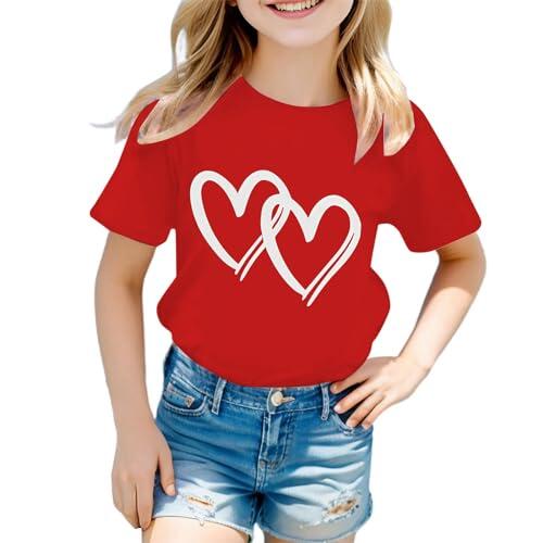 Generisch Tops de verano Camiseta Niña Camiseta Niños Camiseta Verano Tops Algodón Manga Corta Tops Gato Estampado Manga Corta Deporte Top Ropa Casual Adolescentes Niñas Túnica, Camiseta B2-rojo, 7-8