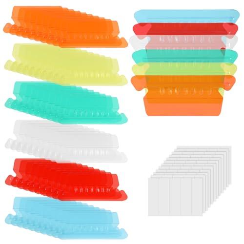 Tinoaly 60 Uds Etiquetas para Carpetas Colgantes de Archivos, Colores Transparentes Plástico Etiquetas para Carpetas con Insertos de Papel por Organizar Oficina e Identificar Rápidamente Documentos