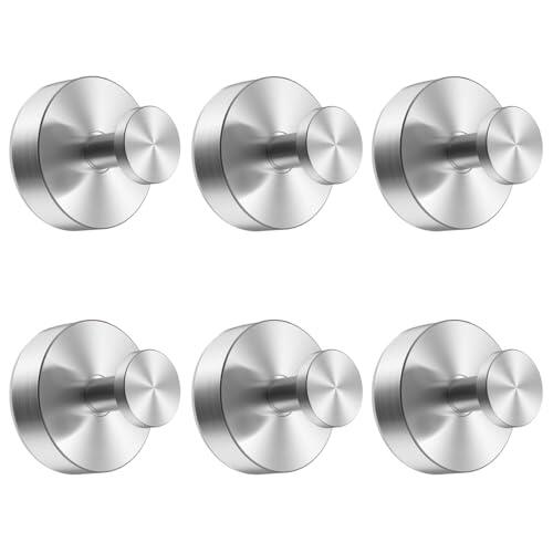 Siblaies 6 ganchos con ventosa, acero inoxidable, reutilizables, sin agujeros, ganchos de pared, para cocina, baño, ventana lisa, cristal