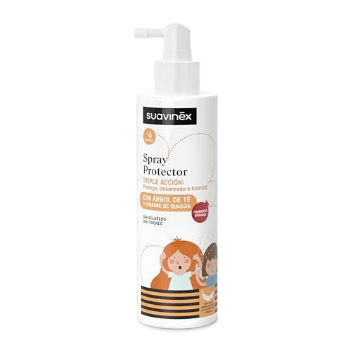 Suavinex, Spray Protector Antipiojos, Sin Aclarado, Sin Tirones, Protege, Desenreda e Hidrata, Apto Pieles Sensibles y Atópicas, con Aceite de Árbol del Té, Todo Tipo de Cabello, Uso Diario, 250 ml