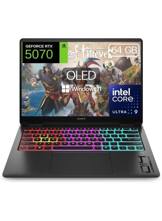 HP OMEN Transcend 14-fb1010ns - Ordenador Portátil Gaming de 14" OLED 3K 120Hz (Intel Ultra 9-285H, 64GB RAM, 1 TB, NVIDIA GeForce RTX 5070, Windows) Negro - Teclado QWERTY Español