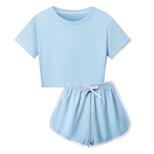Generisch Traje para niños Conjuntos de ropa Niñas Manga Larga Camiseta Pantalones Top Ropa Activa Para Niñas Ropa Infantil Niños Deportes Regalo Para 5-14 Años, azul claro, 13-14 años