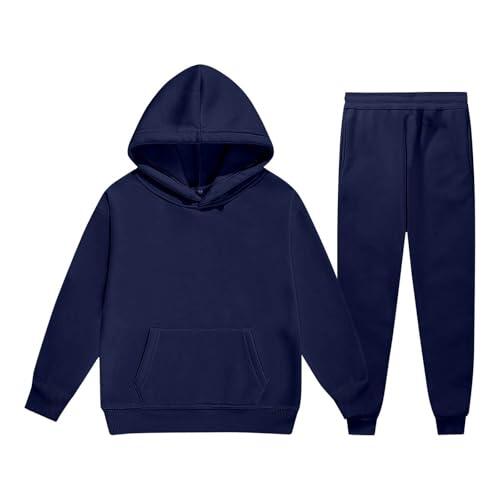 Generisch Traje para niños y niñas Conjuntos de ropa de ocio Niños Sudadera con capucha con pantalón Conjunto de Color sólido Otoño Invierno Moda Ropa de dos piezas para Niñas 5-13 años, marine, 10-11