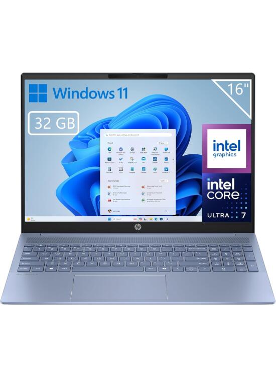 HP OmniBook 5 - Ordenador portátil de 16" 2K (Procesador Intel Ultra 7-255U, 32GB RAM, 1TB SSD, Intel Graphics, Windows 11) Azul - Teclado QWERTY Español