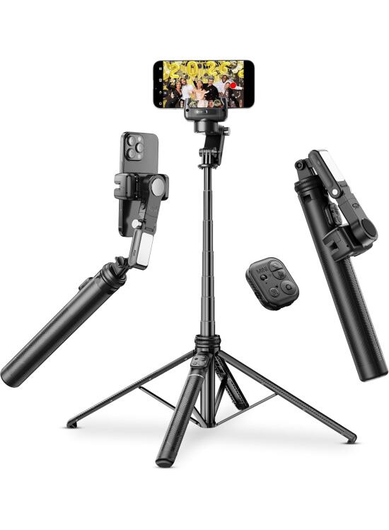 KOSCHEAL C16R Estabilizador de Movil, Gimbal Estabilizador para Smartphone con Luz de Relleno y Trípode Compatible con iOS/Android, Seguimiento Automático Facial&Objetos, Extensible hasta 157CM