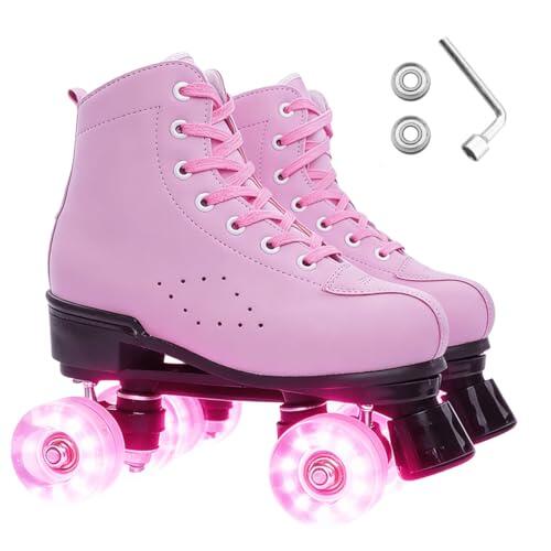 ERNAN Patines LED, Patines 4 Ruedas,Patines En Paralelo Niña/Mujer,4 Ruedas Hombre,Top Alto Clásico PatinesSobreRuedas Adulto,Adecuado para Principiantes (Pink, 41)