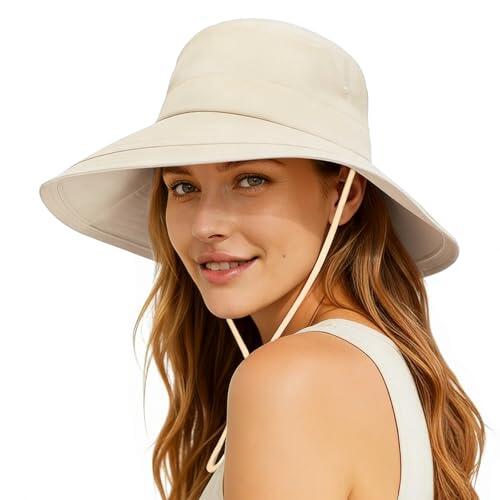 lifwimner Gorro Pescador Mujer, Sombrero de Sol Ajustable con Cola de Caballo, ala Ancha Plegable Impermeable Ligero para Playa Safari Jardín Pesca